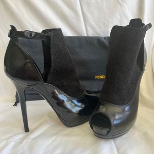 NWOT- FENDI Glitter Suede Jodhpur Platform Peep Toe Booties